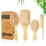 DEBETOOL Bambu Saç Fırçası ve Tarak Seti Kadınlar Erkekler ve Çocuklar için, Doğal Bambu ahşap Geniş diş fırçası ve kuyruk tarağı - Islak Kuru Kıvırcık Saçlar için Kürek Dolaşık Açıcı Fırça