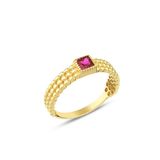 Debora Jewelry 14 Ayar Altın Kare Model Pembe Taşlı Yüzük