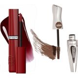 Deborah 5in1 Extraordinary Kahverengi Maskara + L'oreal Paris Infaillible Laque Resistance Likit Parlak Ruj - 550 Noir Cherry