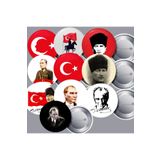 DeBu Tasarım 10 Farklı Çeşit 10 Adet Atatürk ve Türk Bayrağı Karışık İğneli Yaka Rozeti 58 mm Büyük Boy