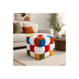 Deby Modern Patchwork Renkli Puf - Dekoratif Oturma Taburesi El Yapımı Şık Tasarım Çok Renkli