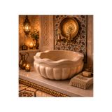 DECA STONE Premium Bej Hamam Kurnası — El Oyması Lüks Osmanlı Tasarımı - Traverten Kavun Dilimi Mermer Kurna - Hamam Kurnası