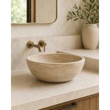 Deca Stone Traverten Mermer Lavabo - Bej Traverten Mermer Çanak Lavabo