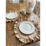 Decamor Home 2 Li Keten Bej Fırfırlı Yuvarlak Amerikan Servis Leke Tutmaz Kumaş - 40 x 40 cm