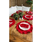 Decamor Home 6 Adet Leke Tutmaz Kırmızı Fırfırlı Yuvarlak Amerikan Servis Supla (Peçetesiz) - 40 x 40