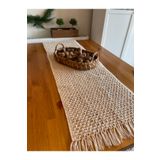 Decamor home Bohem Örgü Dantel Püsküllü Ekru Runner