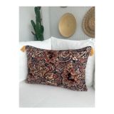 Decamor home Dokuma Kumaş Siyah Renkli Çiçek Nakışlı Püsküllü Etnik Desen Kırlent Kılıfı