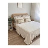 Decamor home Fırfırlı Beyaz Yatak Örtüsü Takımı Çift Kişilik