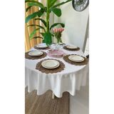 Decamor home İnci Kadife Dokulu Dertsiz Leke Tutmaz Beyaz Oval Masa Örtüsü