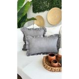 Decamor home İnci Vintage Kadife Dokulu Fırfırlı Gri Kırlent Kılıfı 1 ADET