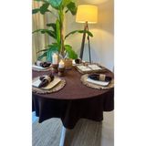 Decamor Home Kadife Dokulu Dertsiz Leke Tutmaz Acı Kahve Yuvarlak Masa Örtüsü - Kahverengi - 150 x 150 cm