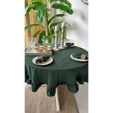 Decamor Home Kadife Dokulu Zümrüt Yeşili Fırfırlı Yuvarlak Masa Örtüsü Leke Tutmaz (Peçetesiz) - 145 x 145 cm