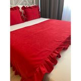 Decamor Home Kırmızı Fırfırlı Yatak Runner ve Kırlent Yatak Şalı Seti Yatak Örtüsü Set Tek ve Çift Kişilik - 70 x 260 cm