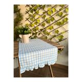 Decamor home Lina Fırfırlı Runner Vintage Fırfırlı Pötikareli Keten Mavi Runner