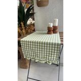 Decamor home Lina Fırfırlı Runner Vintage Pötikareli Keten Açık Yeşil Runner