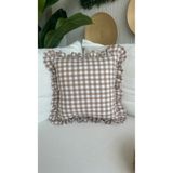 Decamor home Lina Vintage Fırfırlı Pötikareli Keten Bej Kırlent Kılıfı Kareli Bohem Kırlent Kılıfı 1 Adet