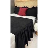 Decamor Home Miya 3’lü Vintage Fırfırlı Siyah Çift Kişilik Yatak Runner Set Yatak Örtüsü - 70 x 240 cm