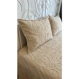 Decamor Home Nakışlı Bej Yatak Örtüsü Seti Işleme Detaylı Çok Amaçlı Örtü Çift Kişilik Pike Takımı - 230 x 250 cm