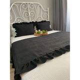 Decamor Home Siyah Fırfırlı Yatak Runner Kırlent Seti Yatak Şalı Yatak Örtüsü Set Tek ve Çift Kişilik - 70 x 260 cm