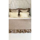 Decamor Home Sütlü Kahve Fırfırlı Yatak Runner Kırlent Seti Yatak Şalı Yatak Örtüsü Set Çift Kişilik - 70 x 260 cm