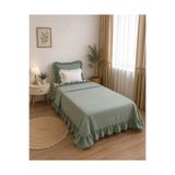 Decamor home Tek Kişilik Vintage Adaçayı Yeşili Fırfırlı Yatak Örtüsü 2 Parça