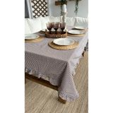 Decamor home Thin Keten Kahverengi Pötikare Fırfırlı Masa Örtüsü