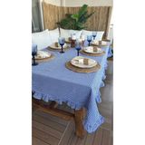 Decamor Home Thin Keten Lacivert Pötikare Fırfırlı Masa Örtüsü (Peçete Dahil Değil) - 150 x 260 cm