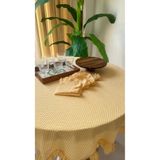Decamor home Thin Keten Sarı Mini Pötikareli Fırfırlı Yuvarlak Masa Örtüsü