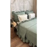 Decamor home Vintage Adaçayı Yeşili Fırfırlı Yatak Örtüsü Çift Kişilik 3 Parça