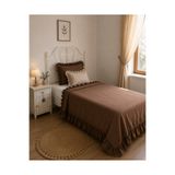 Decamor home Vintage Fırfırlı Kahverengi Yatak Örtüsü Seti Tek Kişilik
