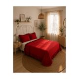 Decamor home Vintage Fırfırlı Kırmızı Yatak Örtüsü Çift Kişilik
