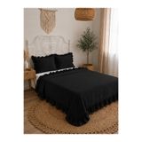 Decamor home Vintage Fırfırlı Siyah Yatak Örtüsü Çift Kişilik