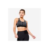 Decathlon Domyos Yüksek Destekli Fermuarlı Sporcu Sütyeni, Gri, 2XL