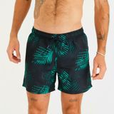 Decathlon Palm 100 Siyah Turkuaz Palmiye Desenli Kısa 15 inç Erkek Deniz Şortu