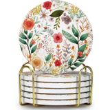Deceram 6 Adet Sevimli Çiçek İçecek Bardak Altlıkları Tutucu Modern Seramik Emici Bardak Altlıkları Dekoratif Sehpa Bardak Altlığı 6'lı Set Dekor Masası Vintage Bardak İçecek Hediyesi için Renkli Çiçekli