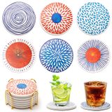 Deceram Seramik Emici Bardak Altlığı 6'lı Orta Yüzyıl Bardak Altlıkları İçecekler için Modern Yuvarlak Renkli Masa Bardak Altlıkları Tutuculu Cool Coaster Funky Plaj Bardak Altlıkları Sevimli Taş Bardak