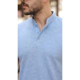 De'charme Erkek Hakim Yaka Dokuma Pamuklu Kumaş Kısa Kollu Tişört - Bebe Mavisi - XL