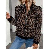 De'charme Kadın Uzun Kollu Önden Fermuarlı Modal Ceket - 2XL - 3XL - Leopar