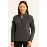 De'charme Polar Kazak – Dik Yaka, Yarım Fermuarlı, Fermuarlı Göğüs Cepli, Siyah Biyeli, Kışlık Rahat Regular Fit Günlük Model - Füme - 2XL