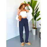 Dechers Jemmy Kadın Keten Pantolon W305-57 - Lacivert
