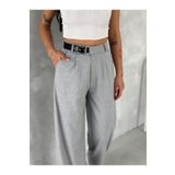 DeChival YAN KEMERLİ KADIN BAGGY PANTOLON / TOKA KEMERLİ KUMAŞ PANTOLON