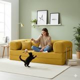 Dechome 180 x 90 Midinest Kanepe | Yatakli Koltuğu | Fitilli Kadife Yıkanır | Orginal Sünger|modern Kanepe - Hardal