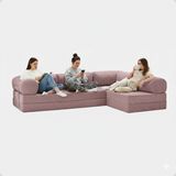 Dechome 300X200 Teddy Serisi Köşe Açık Uzanma Modüler Koltuk | Yıkanabilir Corduroy Kumaş | Çok Fonksiyonlu Yer Yatağıyeny Fitilli Kadife | Köşe Koltuk | 160X160 Köşe Takımı | Modüler Köşe Takımı - Pembe