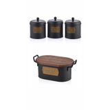 Deco Home The Mia Ekmek Saklama Kabı ve Çay Şeker Kahve Kavanozu 3'lü Set, Siyah Gold