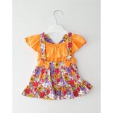 Deco Kids Çiçek Desenli Fiyonklu Bebek Elbise - 3B2-Turuncu - 6 - 9 Ay