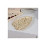 Deco Leaf Dekoratif Tabak - Beyaz/Gold - 24X16 Cm