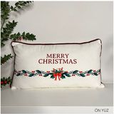 Deco Merry Christmas Sloganlı Dekoratif Bel Yastığı Kılıfı Yılbaşı Desenli Bordo Fitilli - Renkli - 60 x 32