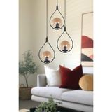Deco Modern Tasarım Cafe - Mutfak - Salon - Oturma Odası Siyah Renk Bal Camlı 3 Lü Avize