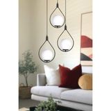 Deco Modern Tasarım Cafe - Mutfak - Salon - Oturma Odası Siyah Renk Beyaz Camlı 3 Lü Avize - Siyah - Beyaz