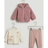 Deco Welsoft Hırkalı 3 Ip 3'lü Kız Takım 9 Ay,12 Ay,18 Ay,2y Hırka+Uzun Kolly Body+ Pijama Yeniden Kız Bebek Takım - 12 -18 Ay - Gül Kurusu